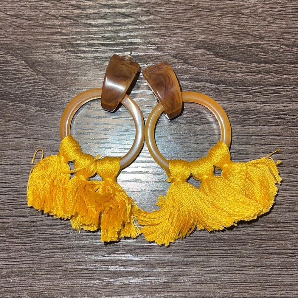 Mustard Yellow Tassel Ceramic Drop Earrings